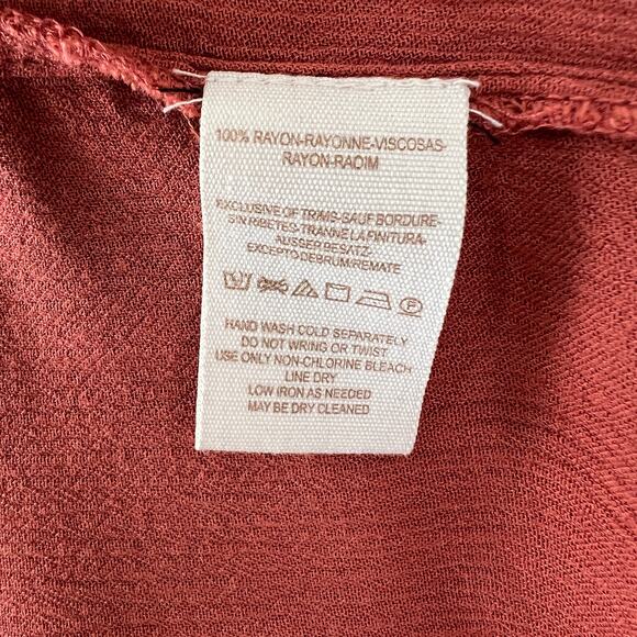 FREE PEOPLE Orange Tunic Top Rayon Diamond Embroidered Ribbed VNeck Size Small S - Picture 8 of 9